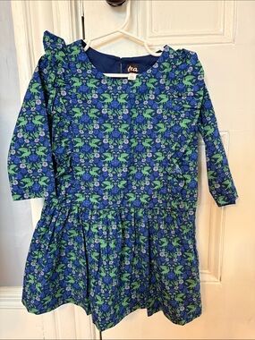 Tea Collection Girls' Blue & Green Floral Long-Sleeve Dress 5T